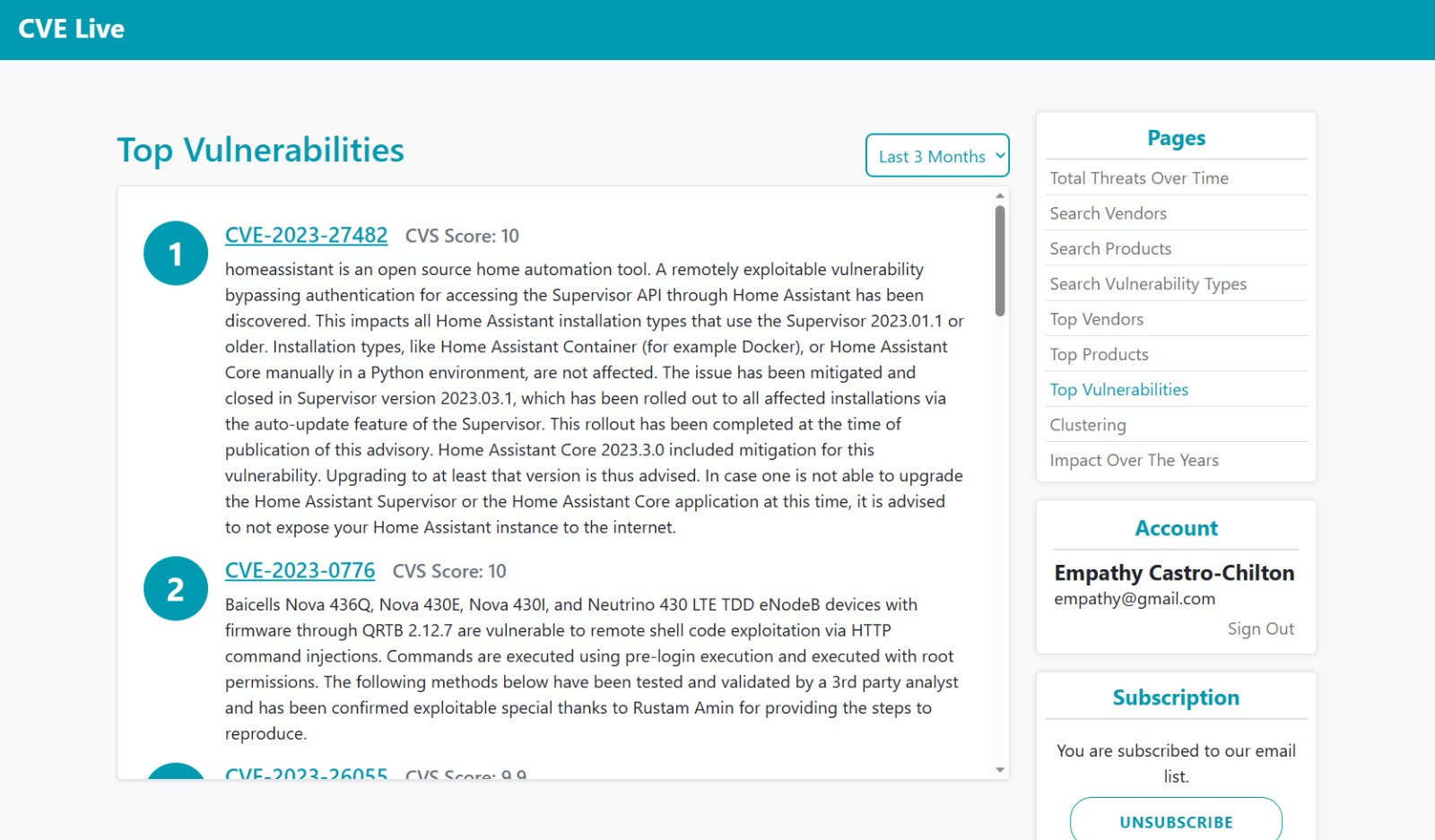 CVE Dashboard Top Vulnerabilities Page